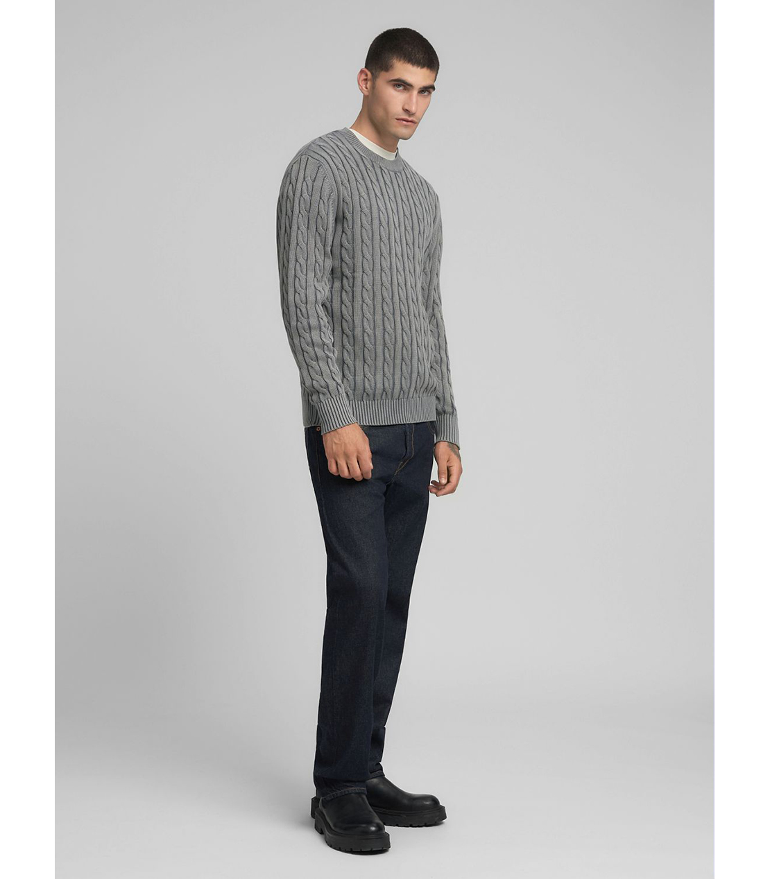 ケーブル編みコットンプルオーバー 詳細画像 スティールグレー 4